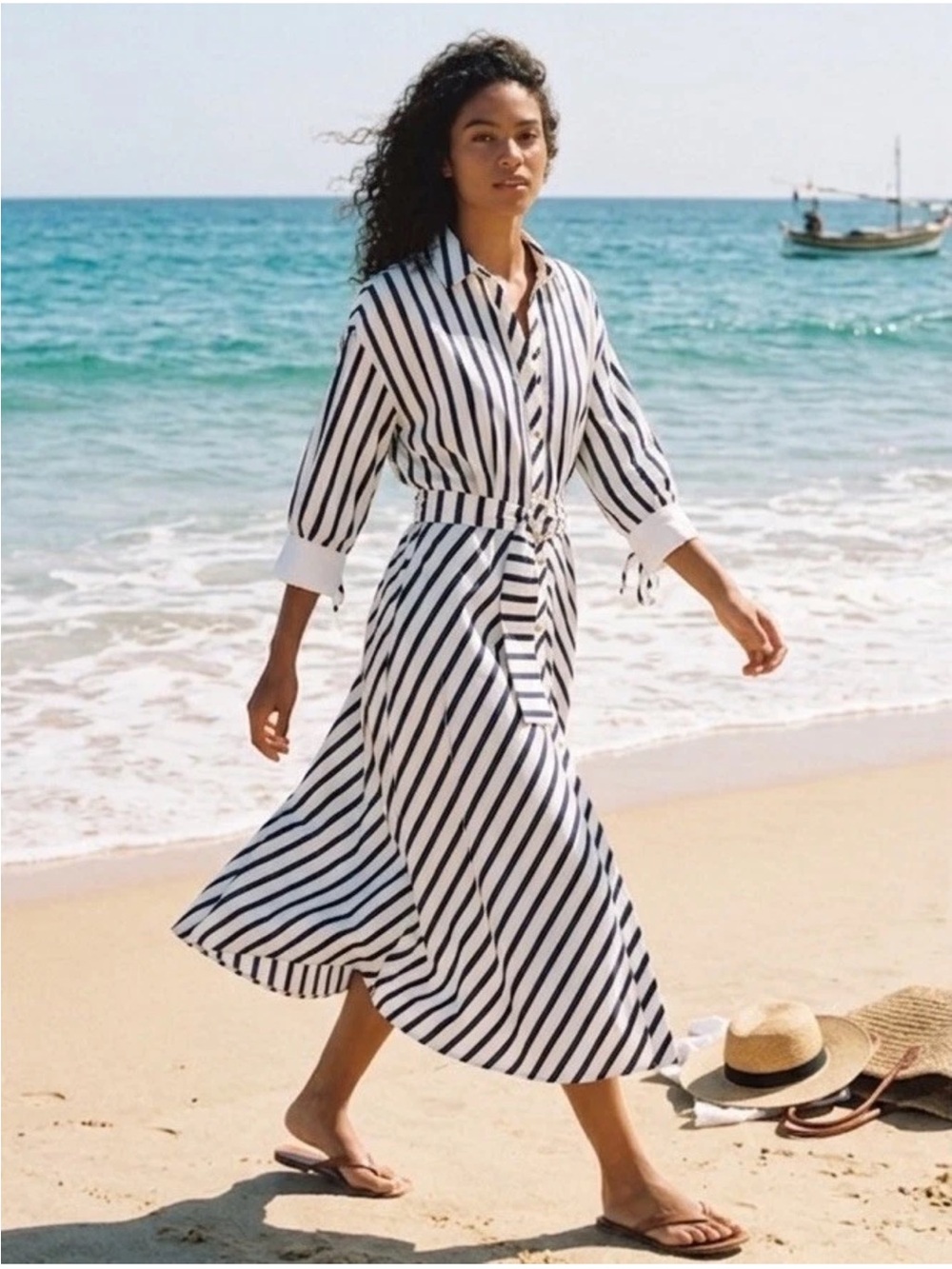 ZARA BELTED STRIPED MIDI DRESS - Picture 3 of 16